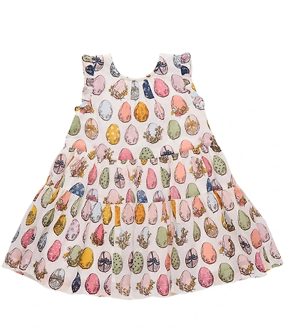 Pink Chicken Big Girls Eloise Cotton Egg Print Sleeveless Bow Ruffle Dress