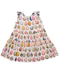 Pink Chicken Big Girls Eloise Cotton Egg Print Sleeveless Bow Ruffle Dress