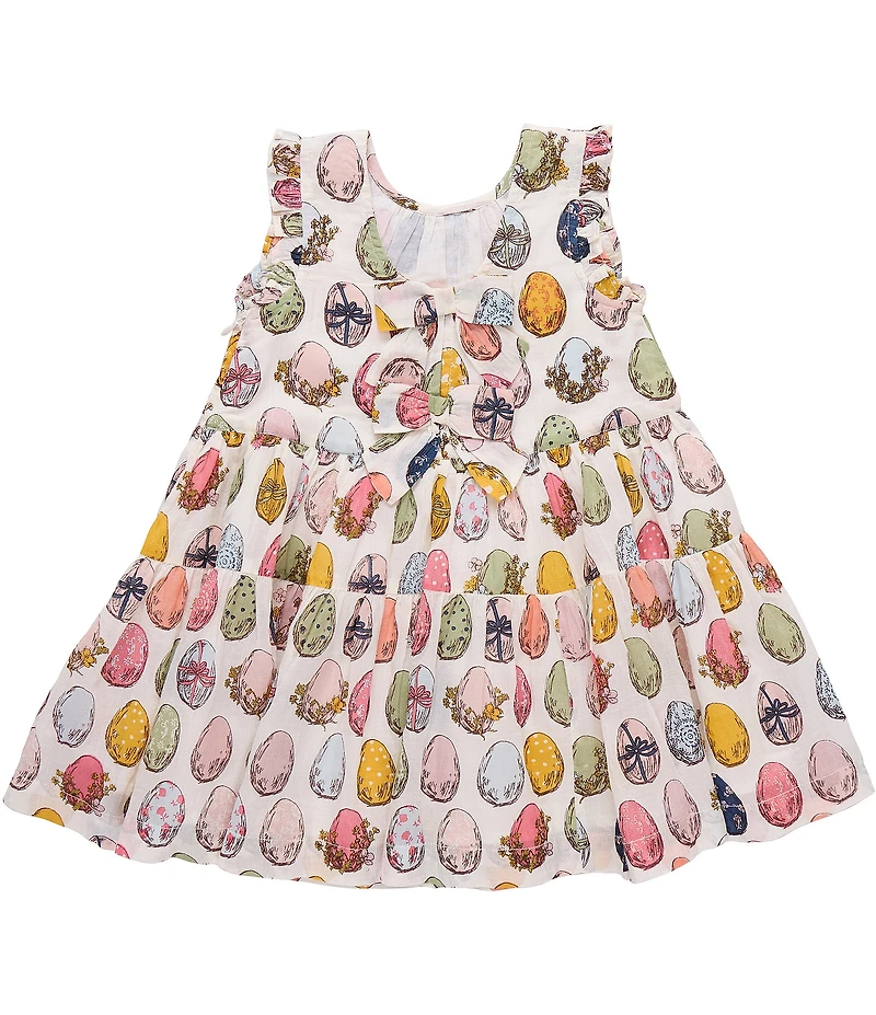 Pink Chicken Big Girls Eloise Cotton Egg Print Sleeveless Bow Ruffle Dress