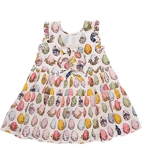 Pink Chicken Big Girls Eloise Cotton Egg Print Sleeveless Bow Ruffle Dress