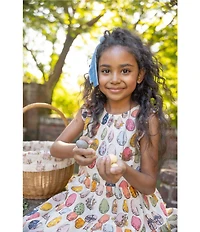 Pink Chicken Big Girls Eloise Cotton Egg Print Sleeveless Bow Ruffle Dress