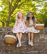 Pink Chicken Big Girls Eloise Cotton Egg Print Sleeveless Bow Ruffle Dress