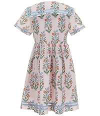 Pink Chicken Big Girls Elowen Sailor Floral Print Peter Pan Collar Short Sleeve Glitter Button Front Dress