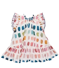 Pink Chicken Big Girls Harper Printed Ruffle Cap Sleeve Ruffle Hem Cotton Dress