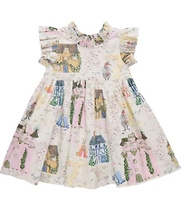 Pink Chicken Big Girls Jennifer Whimsical Castle Print Cotton Ruffle Sleeve A-Line Dress
