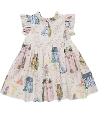 Pink Chicken Big Girls Jennifer Whimsical Castle Print Cotton Ruffle Sleeve A-Line Dress