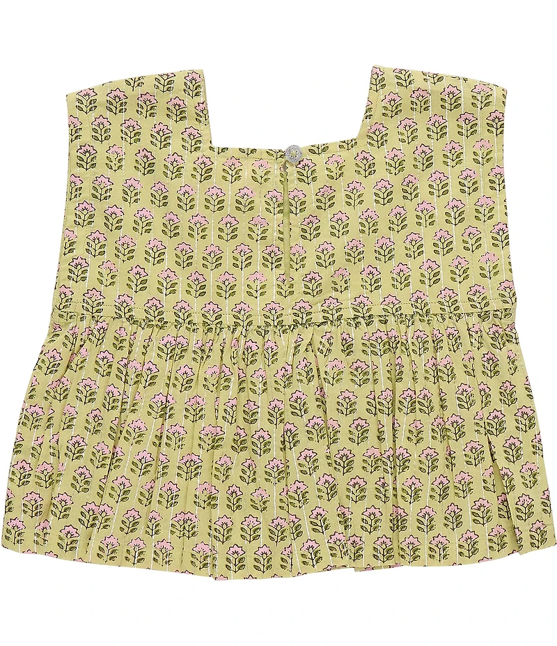 Pink Chicken Big Girls Kamari Green Block Square Neck Sleeveless Top