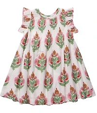 Pink Chicken Big Girls Ruffle Sleeve Smocked Jaipur Dress