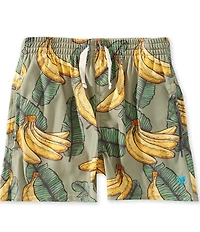 Blue Rooster by Pink Chicken Boys Green Banana Leaves Printed Swim Trunks