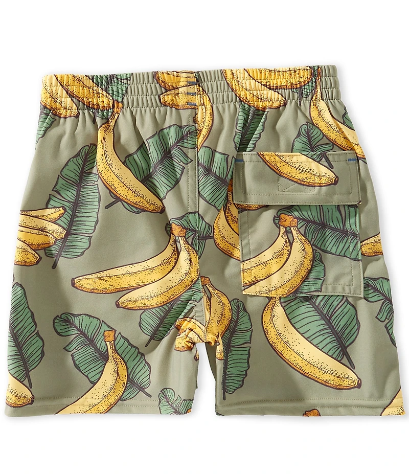 Blue Rooster by Pink Chicken Boys Green Banana Leaves Printed Swim Trunks
