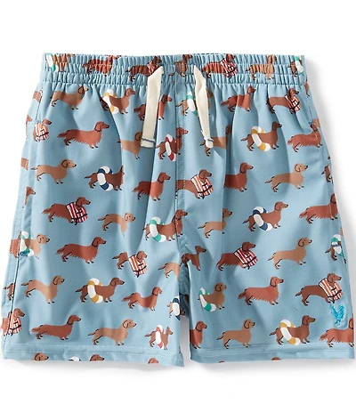 Blue Rooster by Pink Chicken Boys Swim Dachshunds Printed Swim Trunks