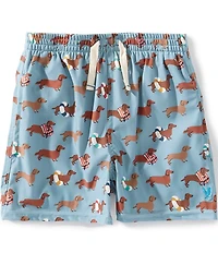 Blue Rooster by Pink Chicken Boys Swim Dachshunds Printed Swim Trunks
