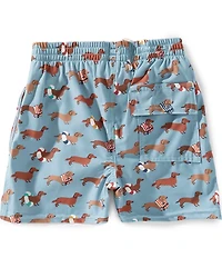 Blue Rooster by Pink Chicken Boys Swim Dachshunds Printed Swim Trunks