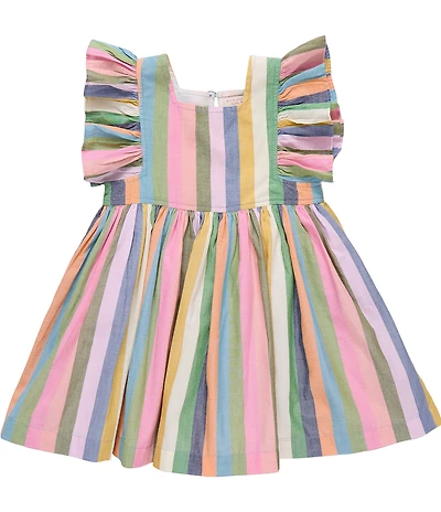 Pink Chicken Girls Cotton Popover Flutter Sleeve Striped Elsie Dress