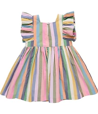 Pink Chicken Girls Cotton Popover Flutter Sleeve Striped Elsie Dress