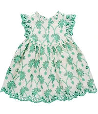 Pink Chicken Little Girls Cynthia Eyelet Cotton Ruffle Neck Flutter Sleeve Scallop Hem Dress