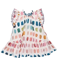 Pink Chicken Little Girls Harper Printed Ruffle Cap Sleeve Ruffle Hem Cotton Dress