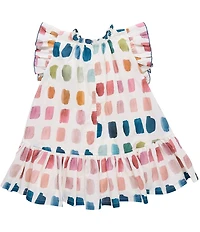 Pink Chicken Little Girls Harper Printed Ruffle Cap Sleeve Ruffle Hem Cotton Dress