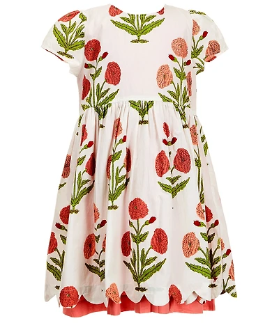 Pink Chicken Big Girls Marisol Cotton Printed Cap Sleeve Scallop Hem Dress