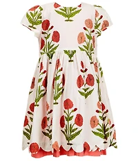Pink Chicken Big Girls Marisol Cotton Printed Cap Sleeve Scallop Hem Dress