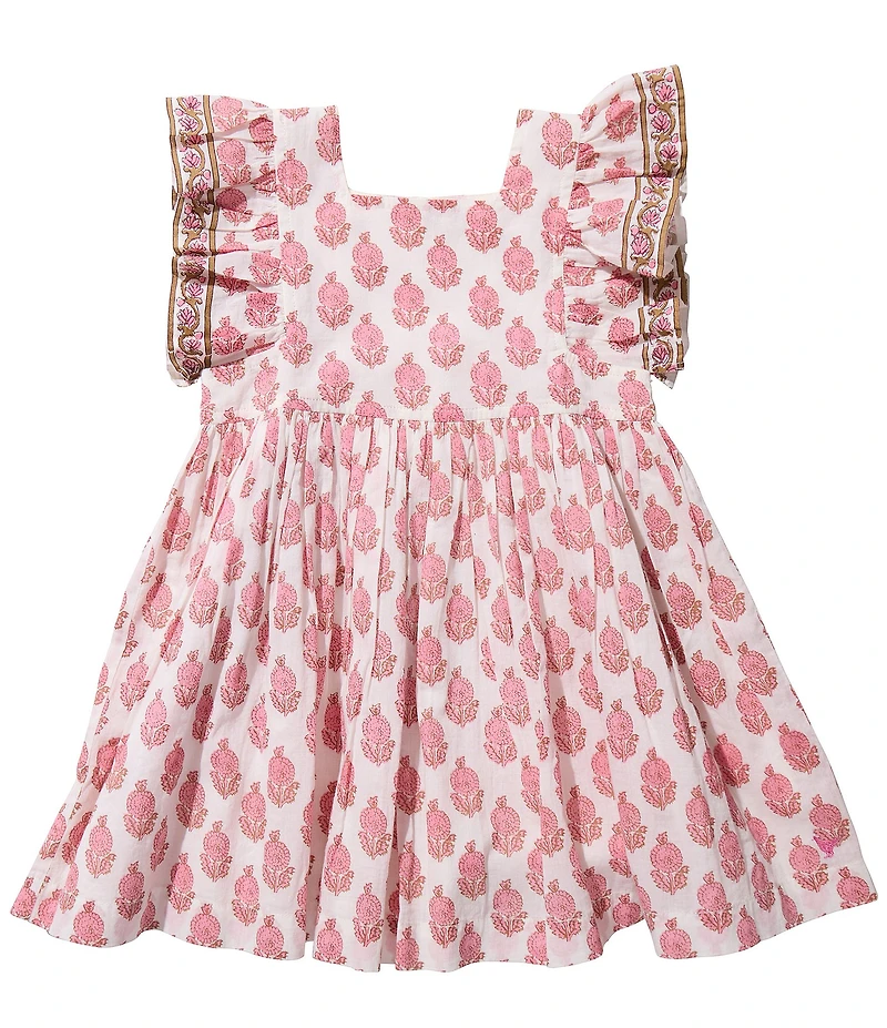 Pink Chicken Girls Short Ruffle Sleeves Border Print Elsie Dress