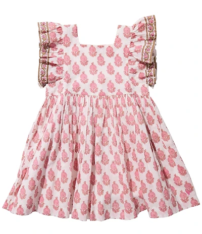 Pink Chicken Girls Short Ruffle Sleeves Border Print Elsie Dress