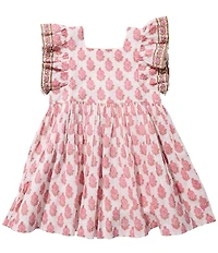 Pink Chicken Girls Short Ruffle Sleeves Border Print Elsie Dress