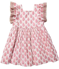 Pink Chicken Girls Short Ruffle Sleeves Border Print Elsie Dress