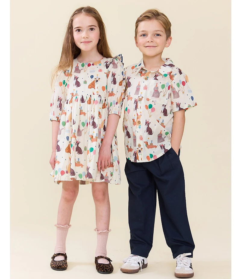 Pink Chicken Little Girls Brooke Puff Sleeve Dress
