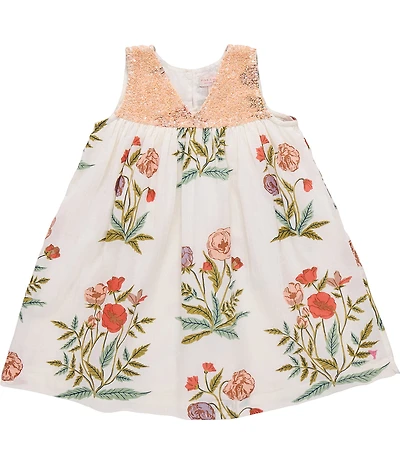 Pink Chicken Little Girls Cotton Popover Sequin Top Courtney Floral Dress