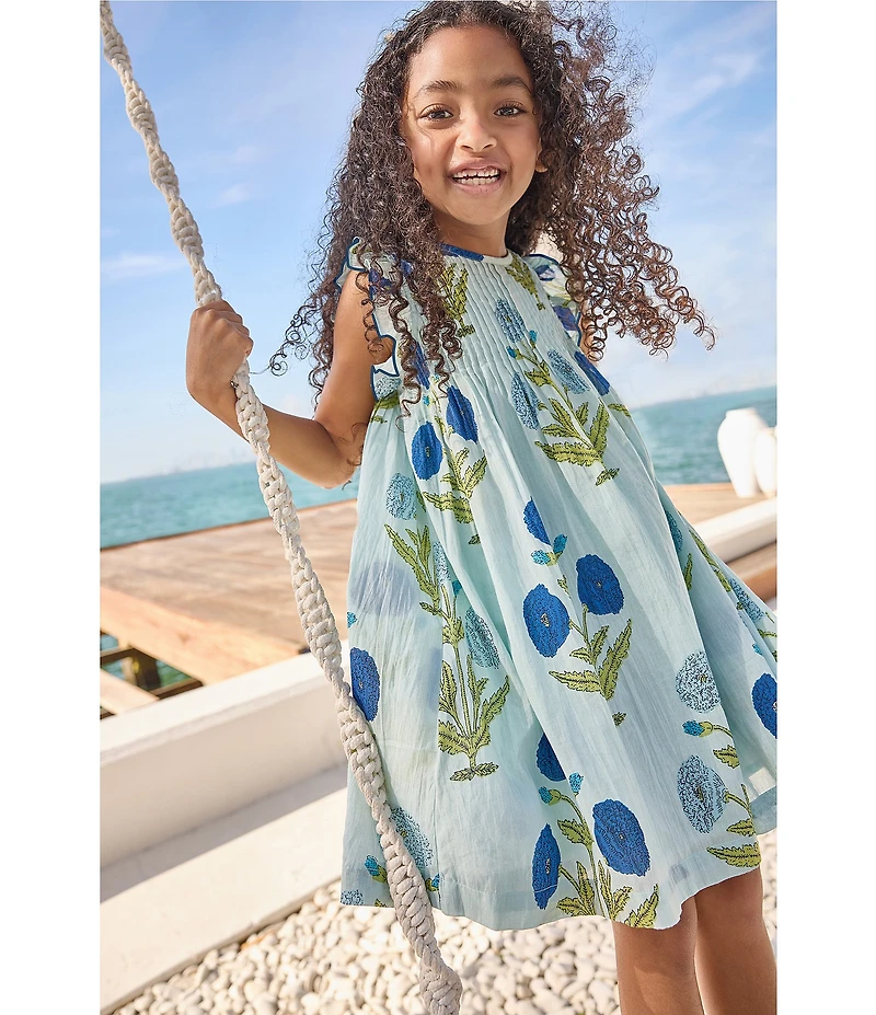 Pink Chicken Little Girls Dandelion Print Ruffle Sleeve Jaipur Dress