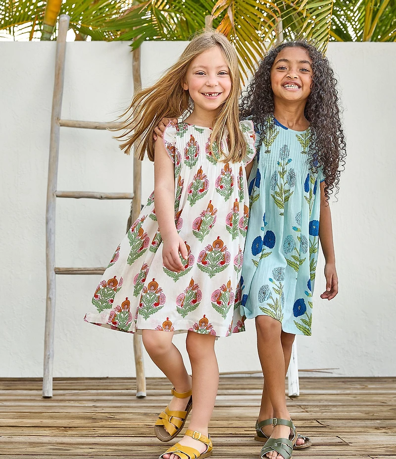 Pink Chicken Little Girls Dandelion Print Ruffle Sleeve Jaipur Dress