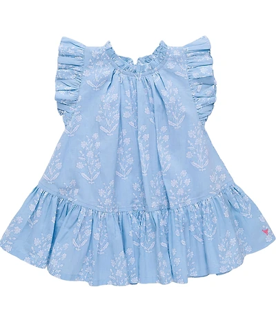 Pink Chicken Little Girls Harper Printed Ruffle Sleeve Tiered Dress