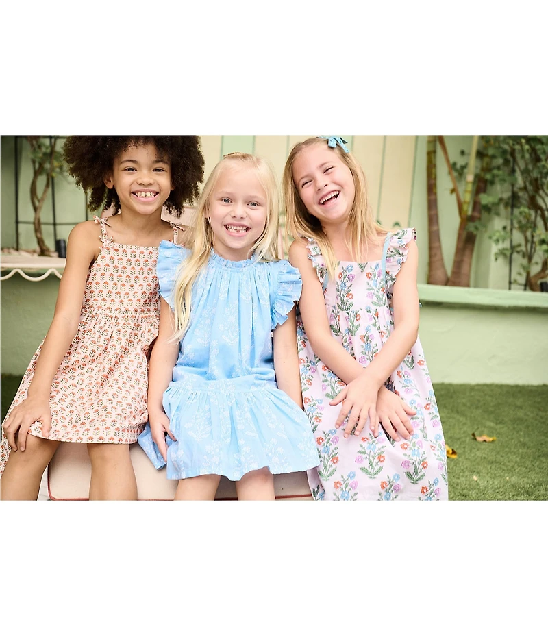 Pink Chicken Little Girls Harper Printed Ruffle Sleeve Tiered Dress