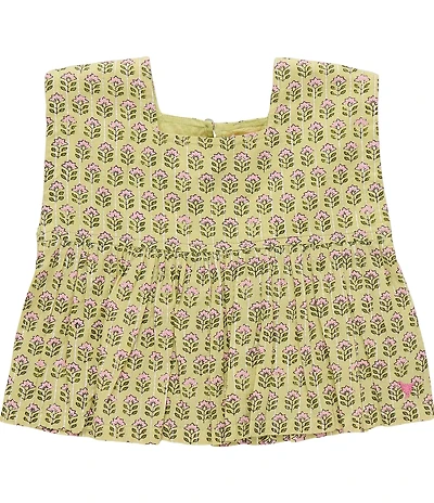 Pink Chicken Little Girls Kamari Square Floral Neck Glitter Metallic Sleeveless Top
