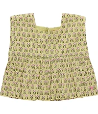 Pink Chicken Little Girls Kamari Square Floral Neck Glitter Metallic Sleeveless Top