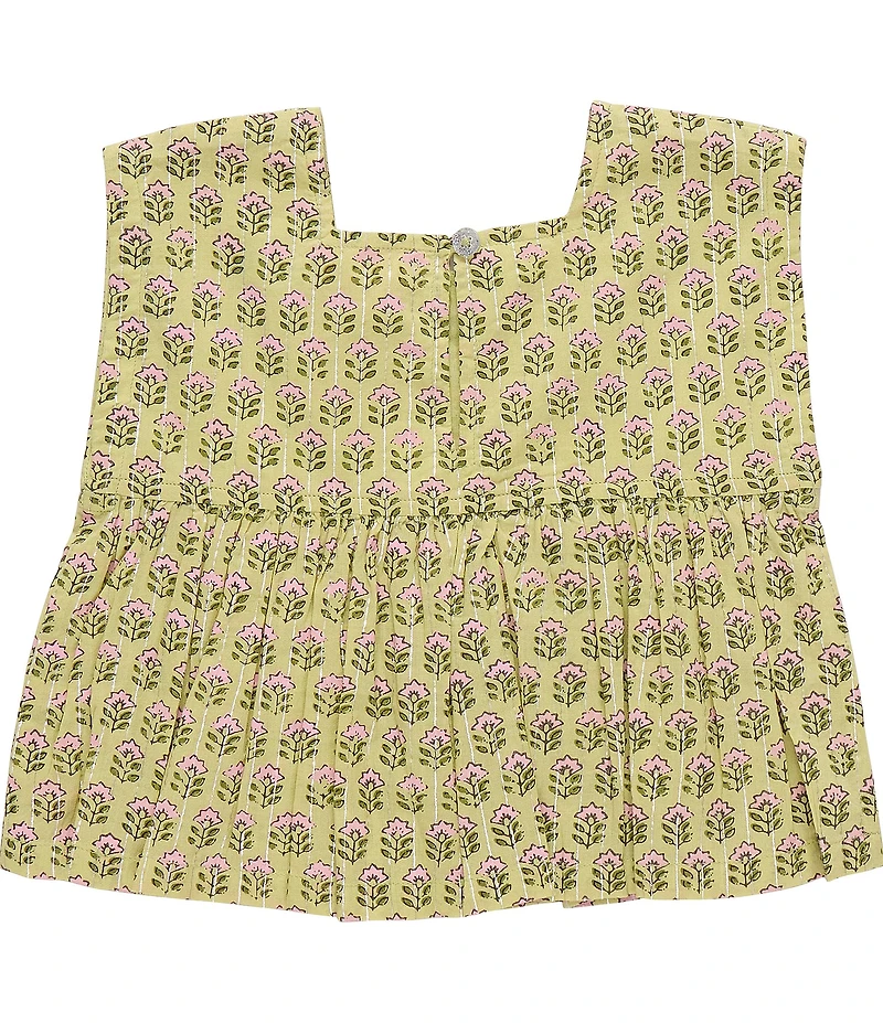 Pink Chicken Little Girls Kamari Square Floral Neck Glitter Metallic Sleeveless Top