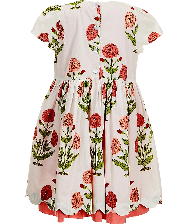 Pink Chicken Little Girls Marisol Cotton Floral Printed Cap Sleeve Scallop Hem Dress