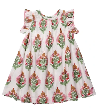 Pink Chicken Little Girls Ruffle Sleeve Smocked Jaipur Dress