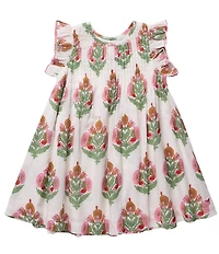 Pink Chicken Little Girls Ruffle Sleeve Smocked Jaipur Dress