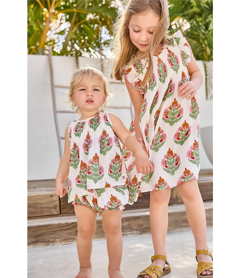 Pink Chicken Little Girls Ruffle Sleeve Smocked Jaipur Dress