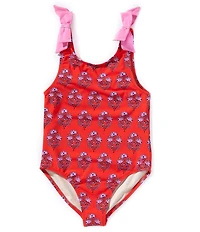Pink Chicken Little Girls Shelly Strawflower Bow Detail One Piece Swimsuit
