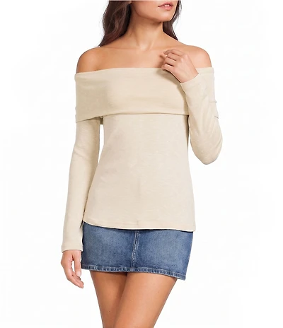Pink Robin Off The Shoulder Foldover Flare Sleeve Top