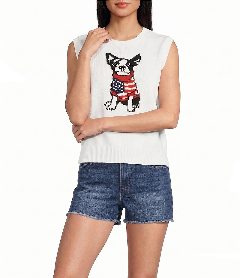 Pink Robin Sleeveless USA Americana Dog Sweater