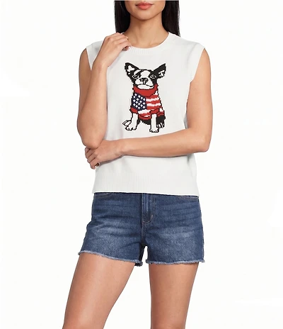 Pink Robin Sleeveless USA Americana Dog Sweater