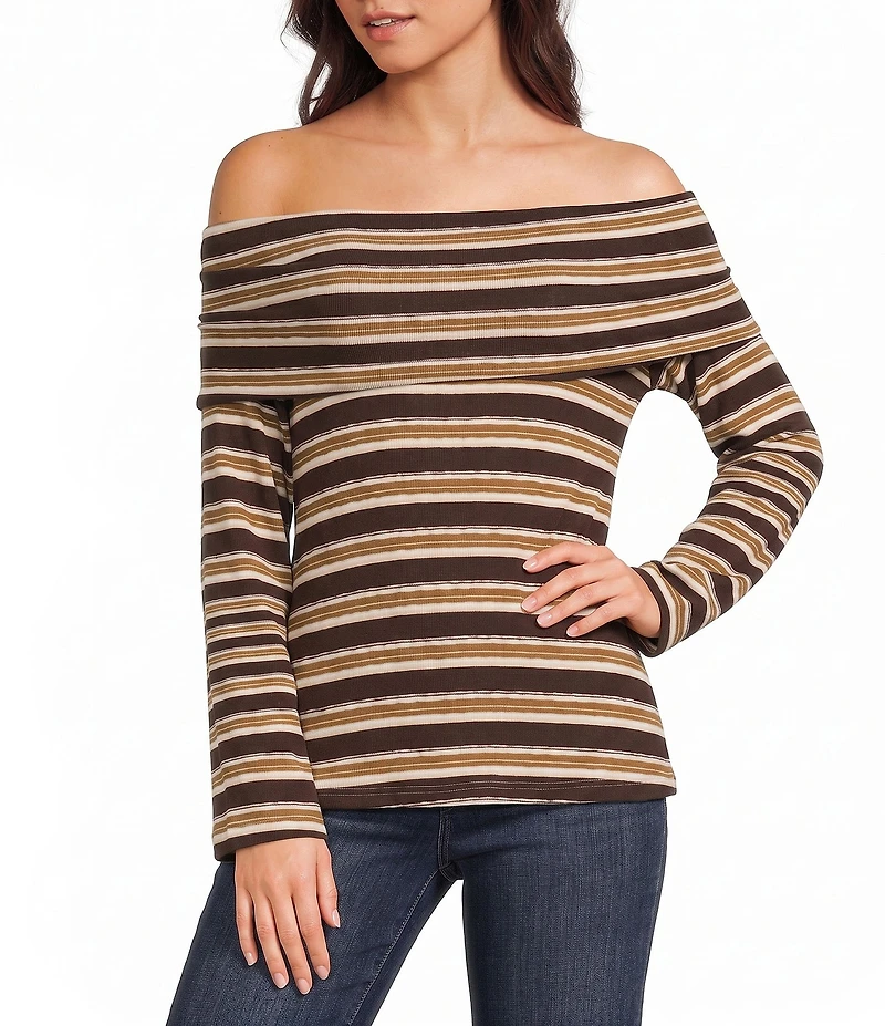 Pink Robin Striped Off-The-Shoulder Foldover Top