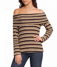 Pink Robin Striped Off-The-Shoulder Foldover Top