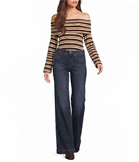 Pink Robin Striped Off-The-Shoulder Foldover Top