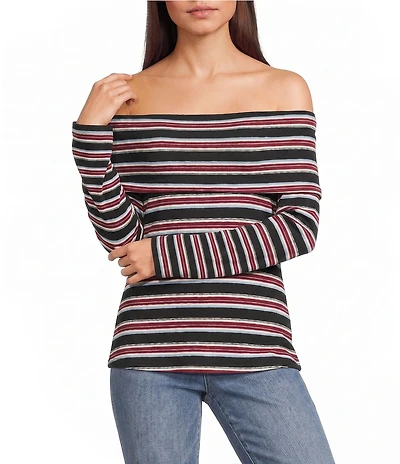 Pink Robin Striped Off-The-Shoulder Foldover Top