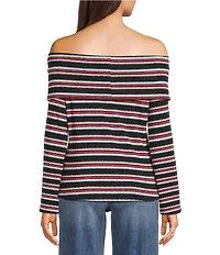 Pink Robin Striped Off-The-Shoulder Foldover Top
